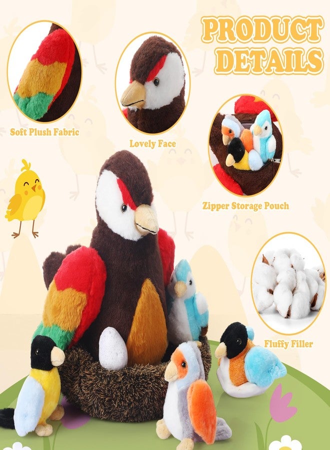 RoundFunny 7 Pcs Birds Stuffed Animals with Babies Egg and Nest 9.8 Inch Mommy Bird Forest Plush Toys Set Gifts for Kids Girls Boys Woodland Baby Shower Party Favors Birthday Classroom Prizes - Image 3